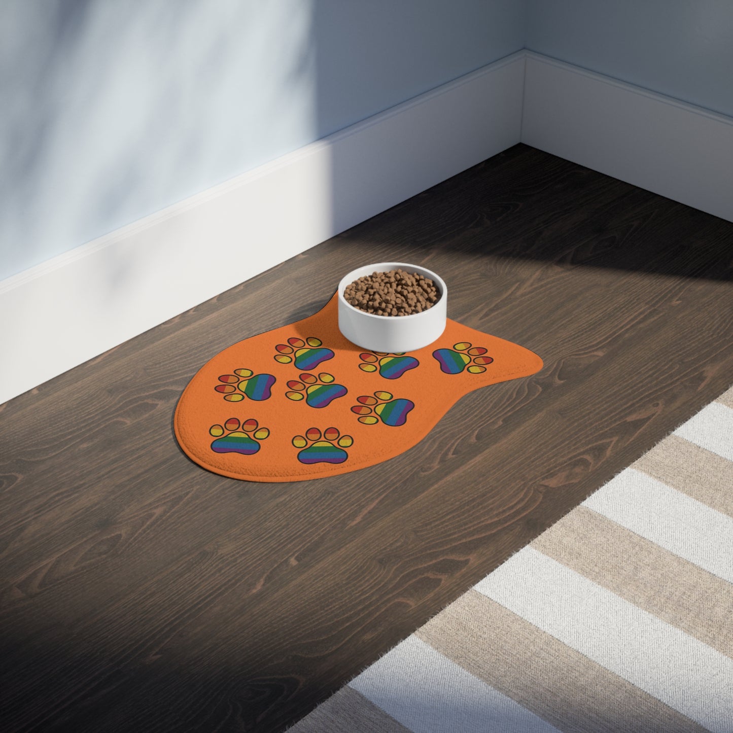 Rainbow Paw Print Pet Feeding Mats, Non-Slip