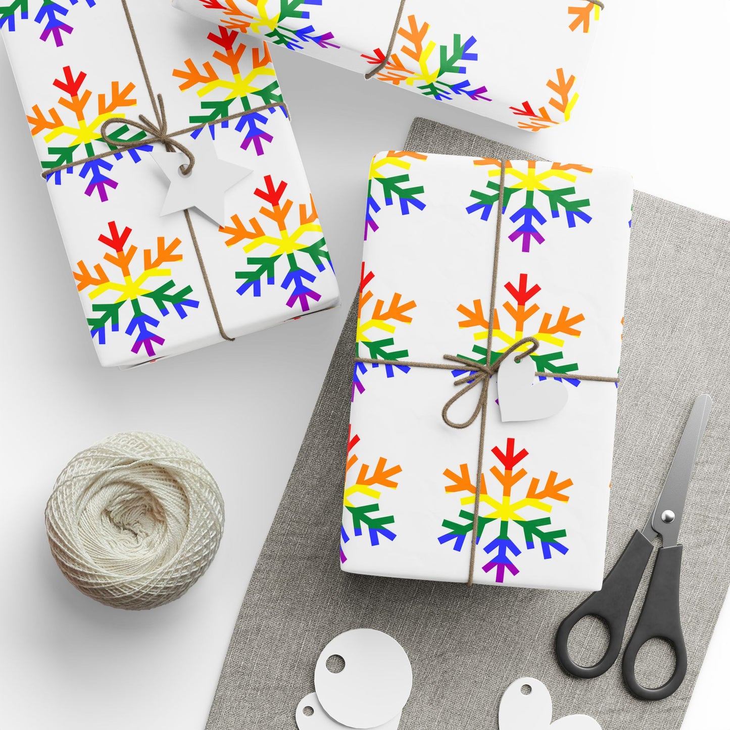Rainbow Pride Flag Snowflake Wrapping Paper - Multiple Sizes/Finishes