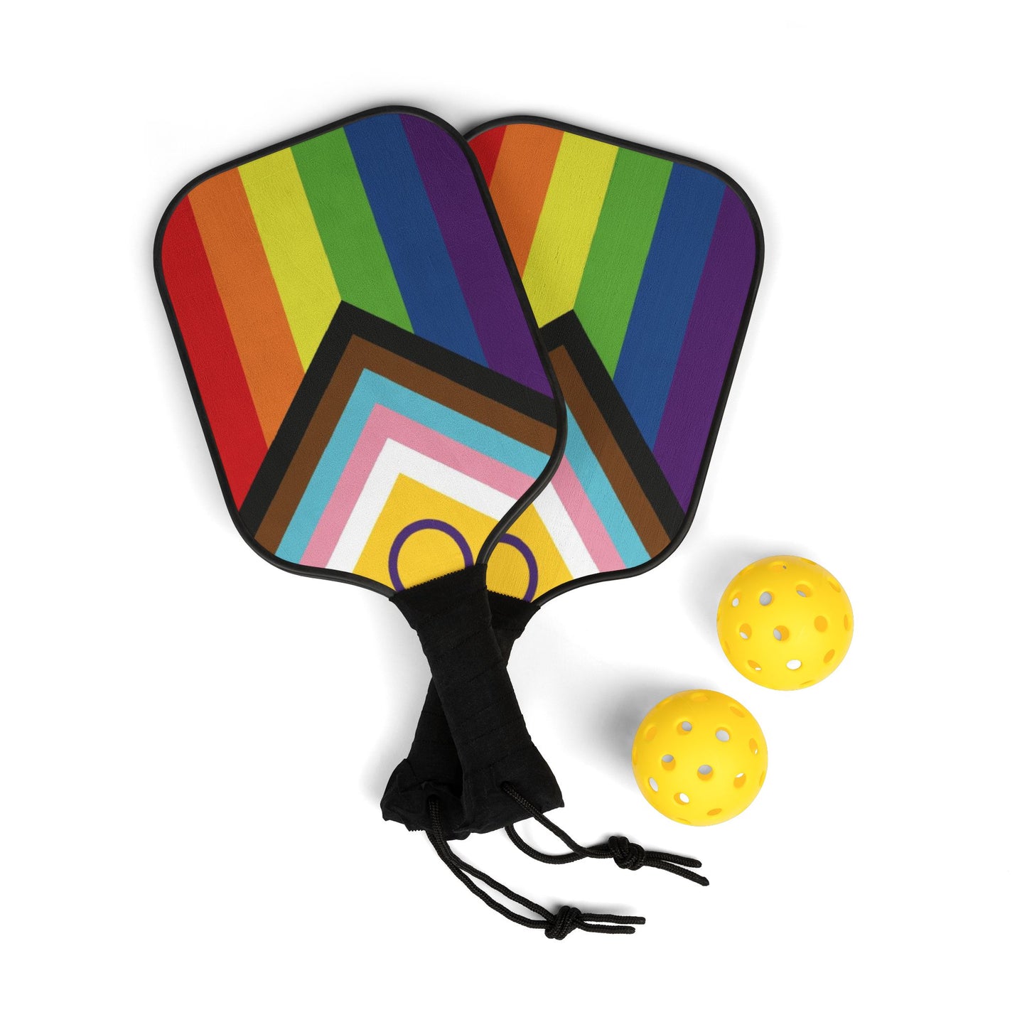 Inclusive Progress Pride Flag Pickleball Paddle Set