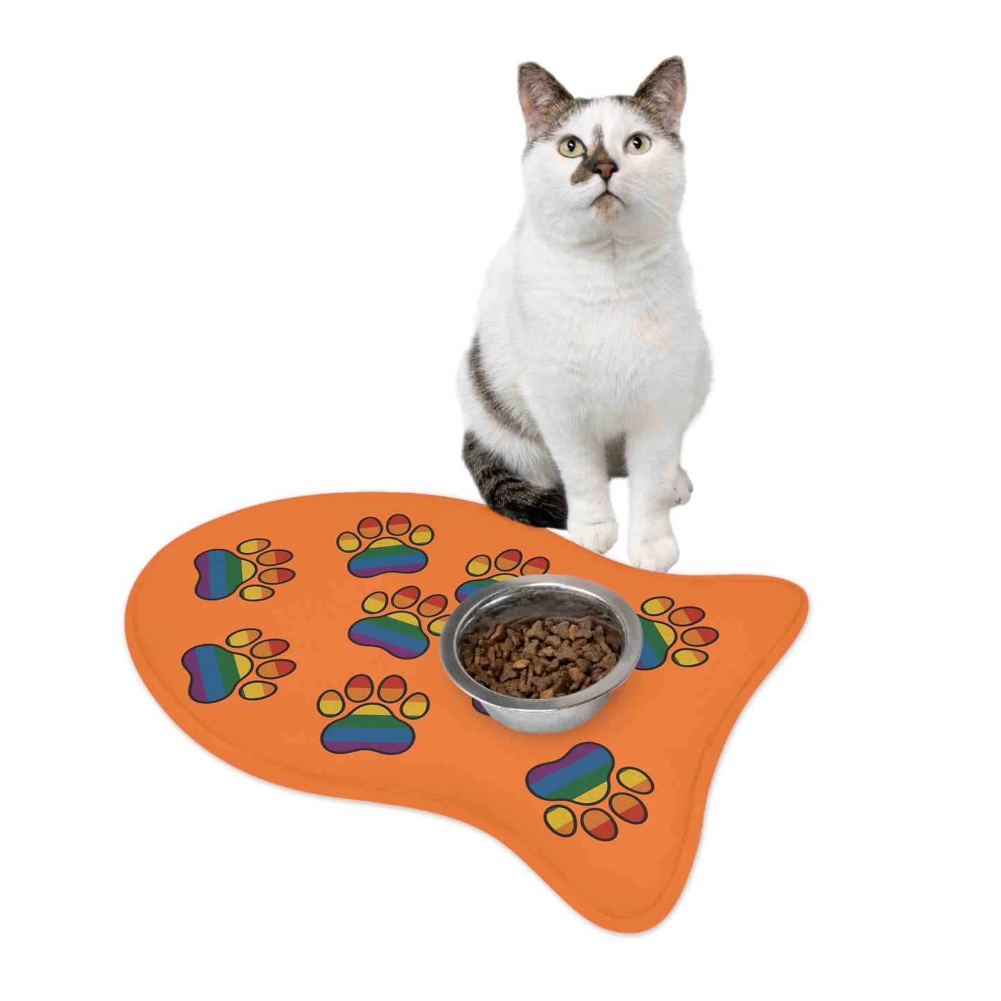 Rainbow Paw Print Pet Feeding Mats, Non-Slip