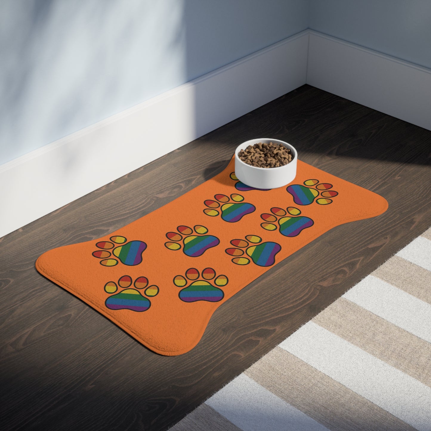 Rainbow Paw Print Pet Feeding Mats, Non-Slip