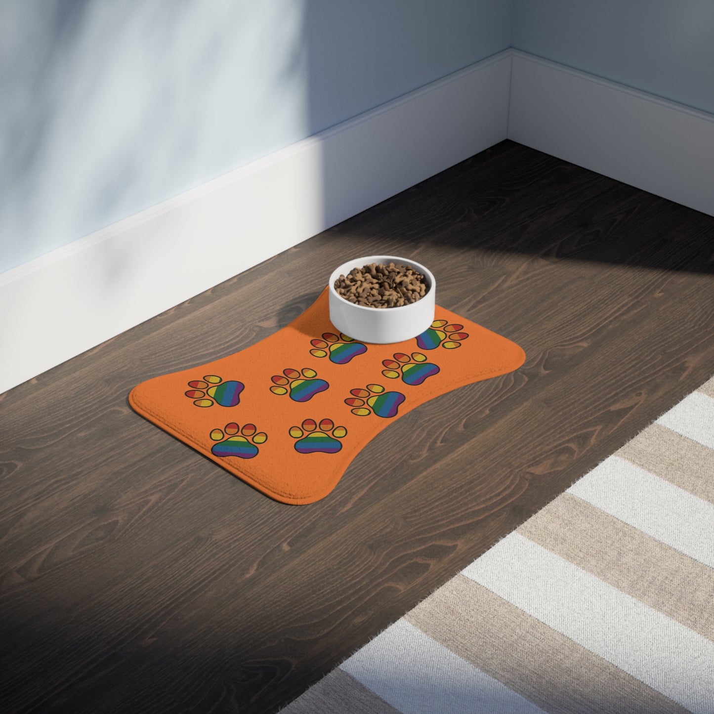 Rainbow Paw Print Pet Feeding Mats, Non-Slip