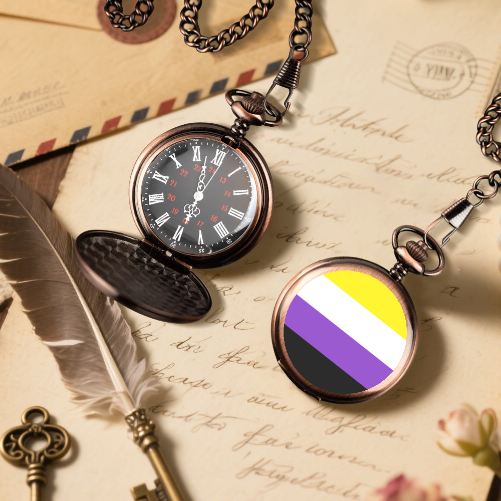 Non-Binary Pride Flag Round Pocket Watch