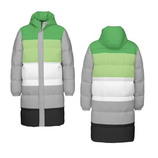 Aromantic Pride Flag All-Over Print All Genders Long Down Jacket