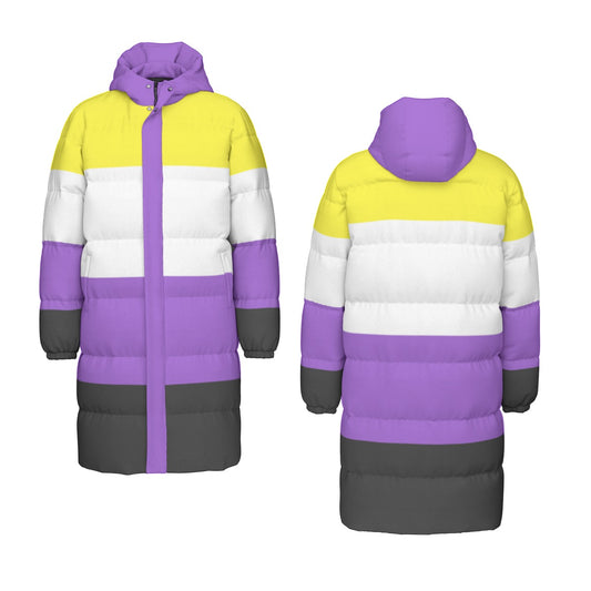 Non-Binary Pride Flag All-Over Print All Genders Long Down Jacket