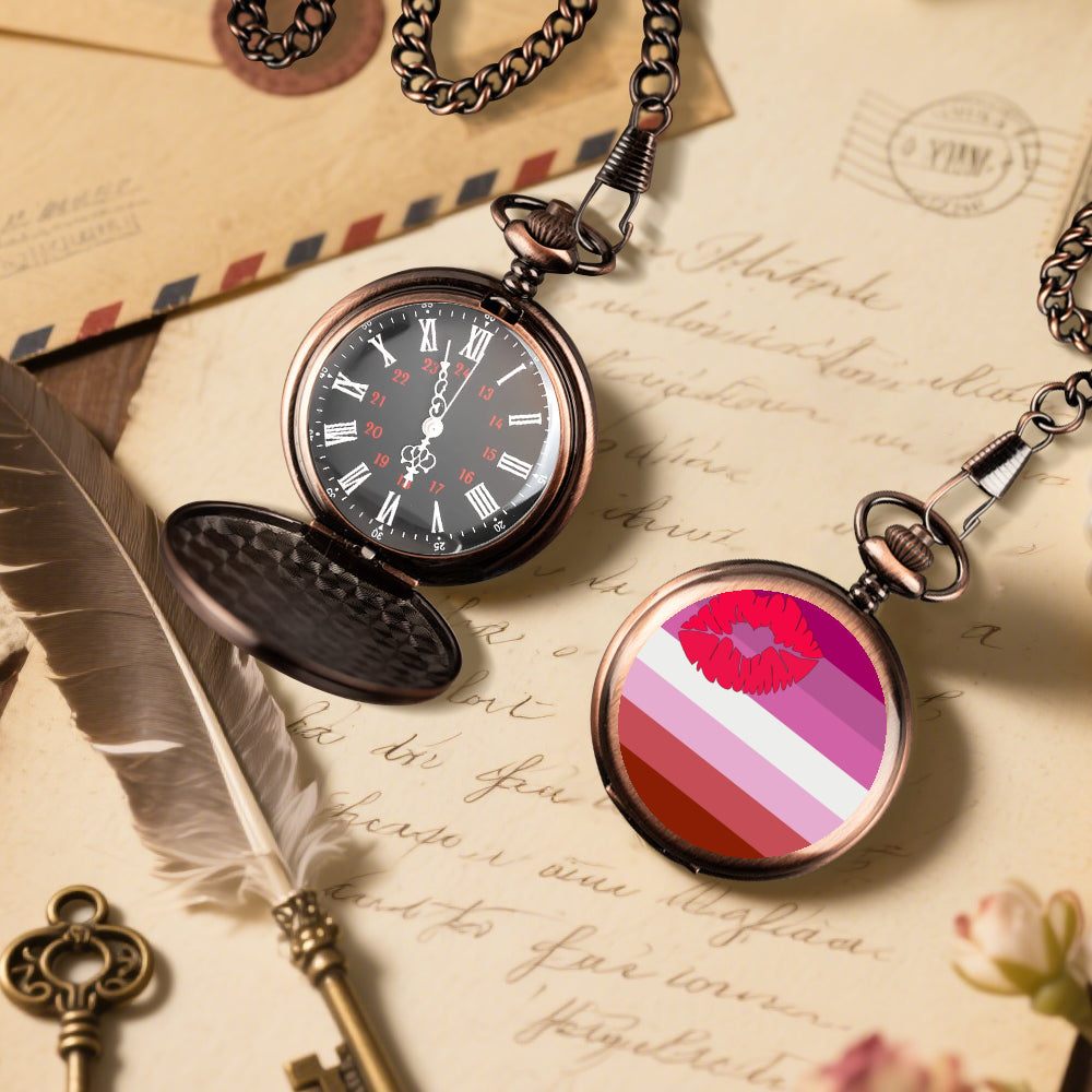 Lipstick Lesbian Pride Flag Round Pocket Watch