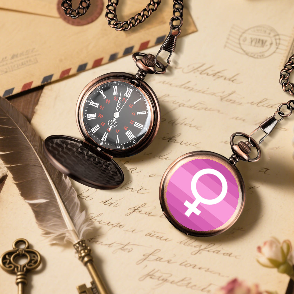 Female (cis) Pride Flag Round Pocket Watch