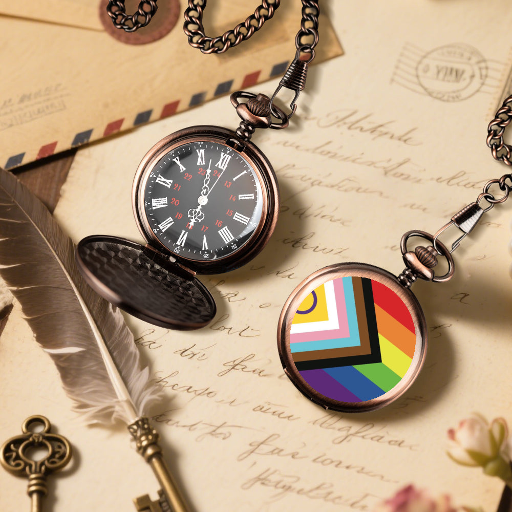 Inclusive Progress Pride Flag Round Pocket Watch