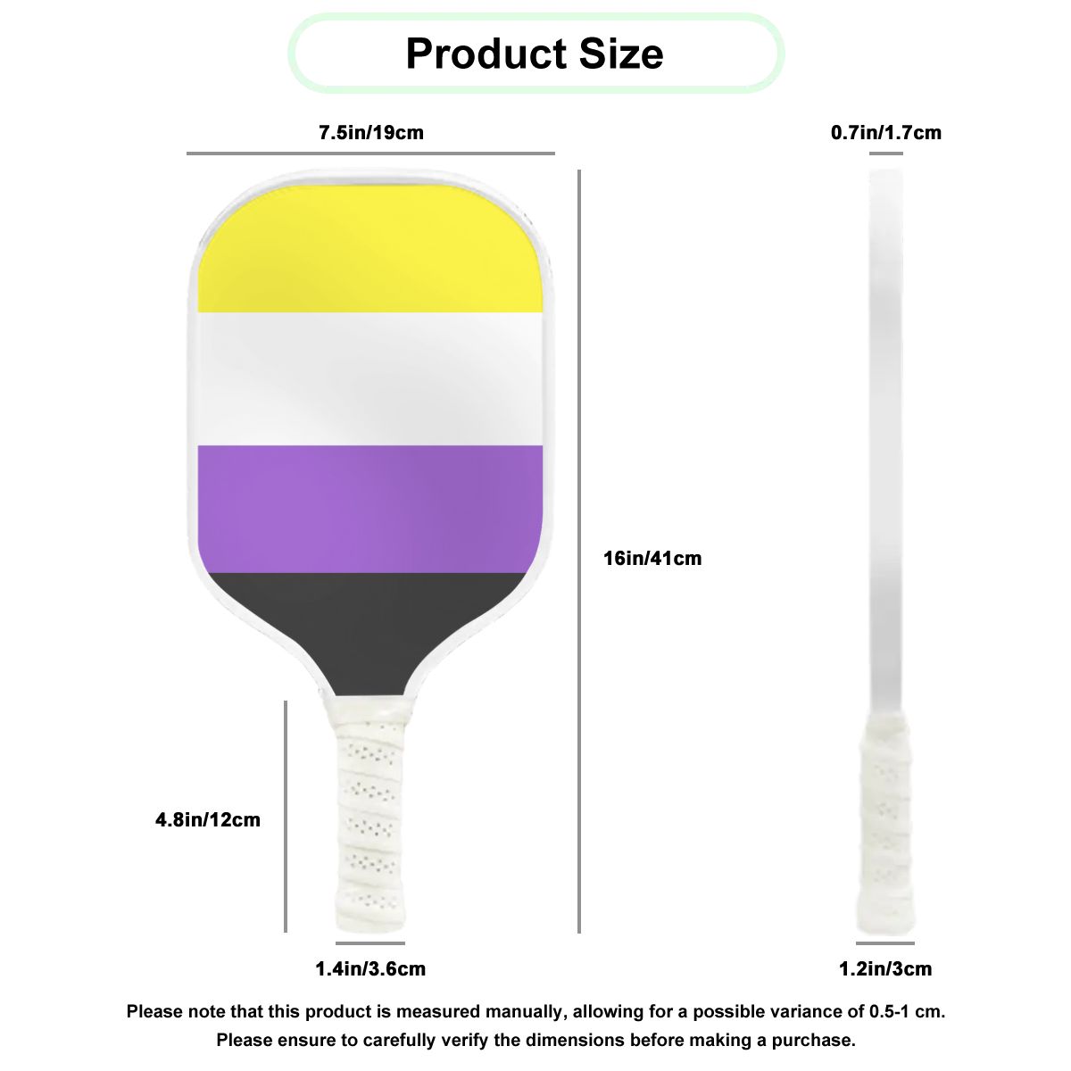 Non-Binary Pride Flag Pickleball Paddle