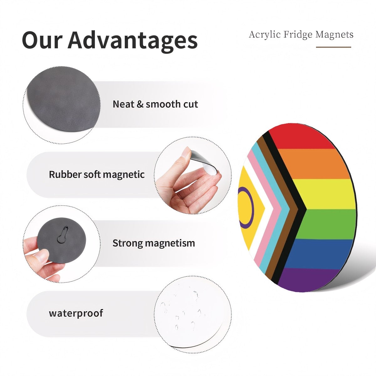 Inclusive Progress Pride Flag Round Magnet