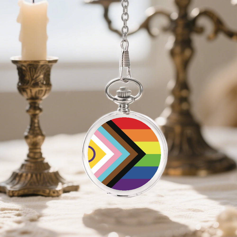 Inclusive Progress Pride Flag Round Pocket Watch