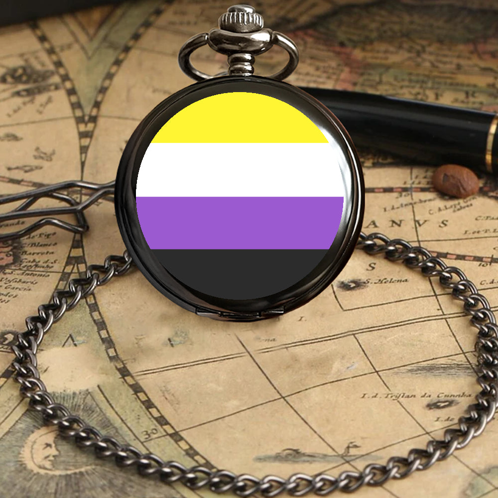 Non-Binary Pride Flag Round Pocket Watch