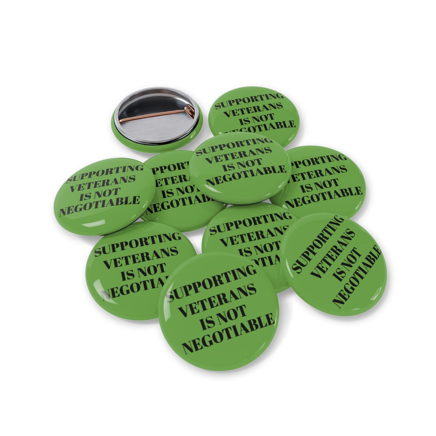 Veteran Support Round Pin - "Supporting Our Veterans is Not Negotiable"