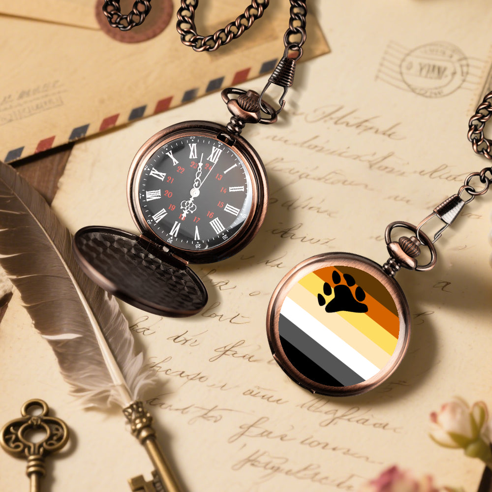 Bear Pride Flag Round Pocket Watch