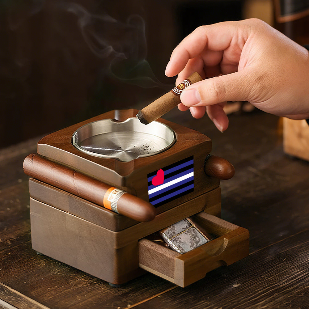 Wooden Whiskey Glass Holder & Cigar Tray-1 Side Engraved