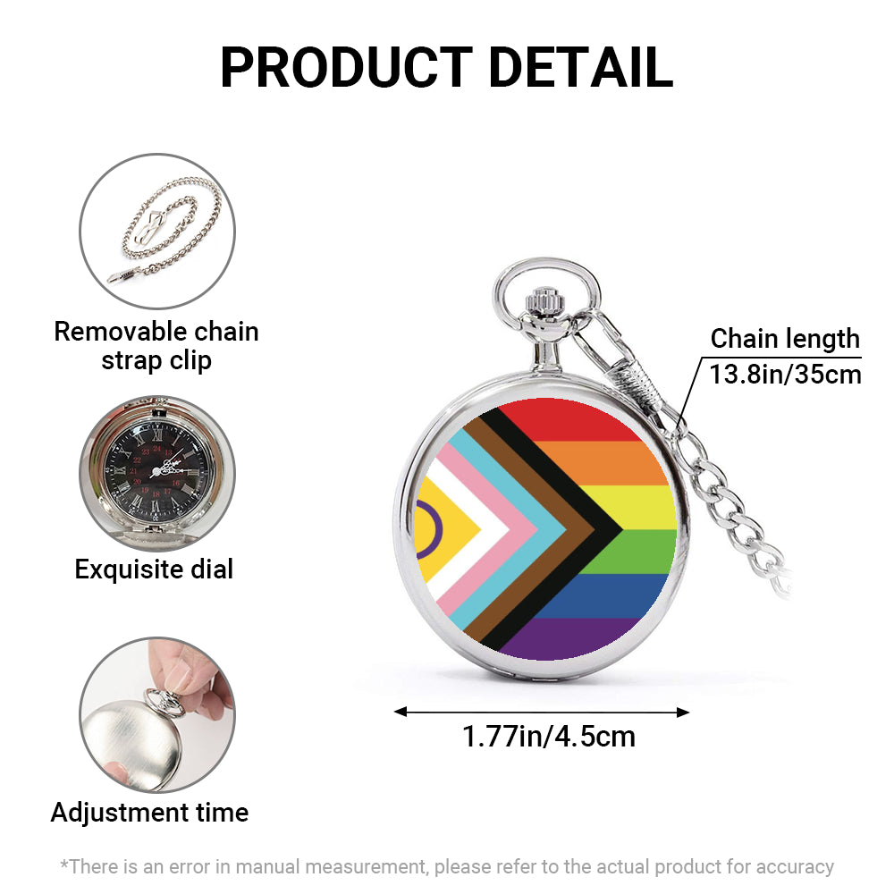 Inclusive Progress Pride Flag Round Pocket Watch