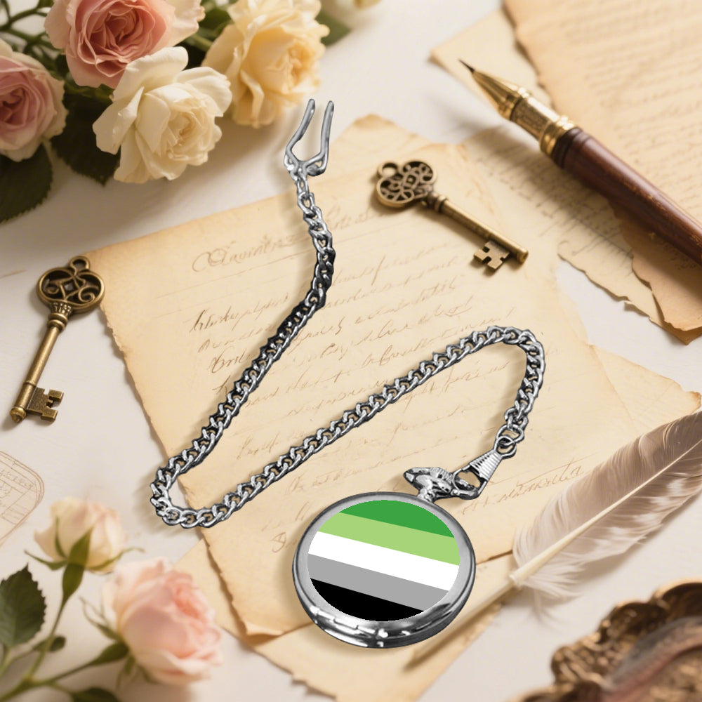 Aromantic Pride Flag Round Pocket Watch