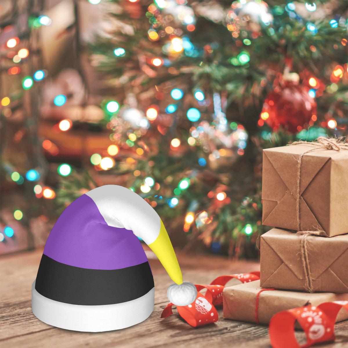 Non-Binary Pride Flag Adult Glowing Plush Holiday Hat