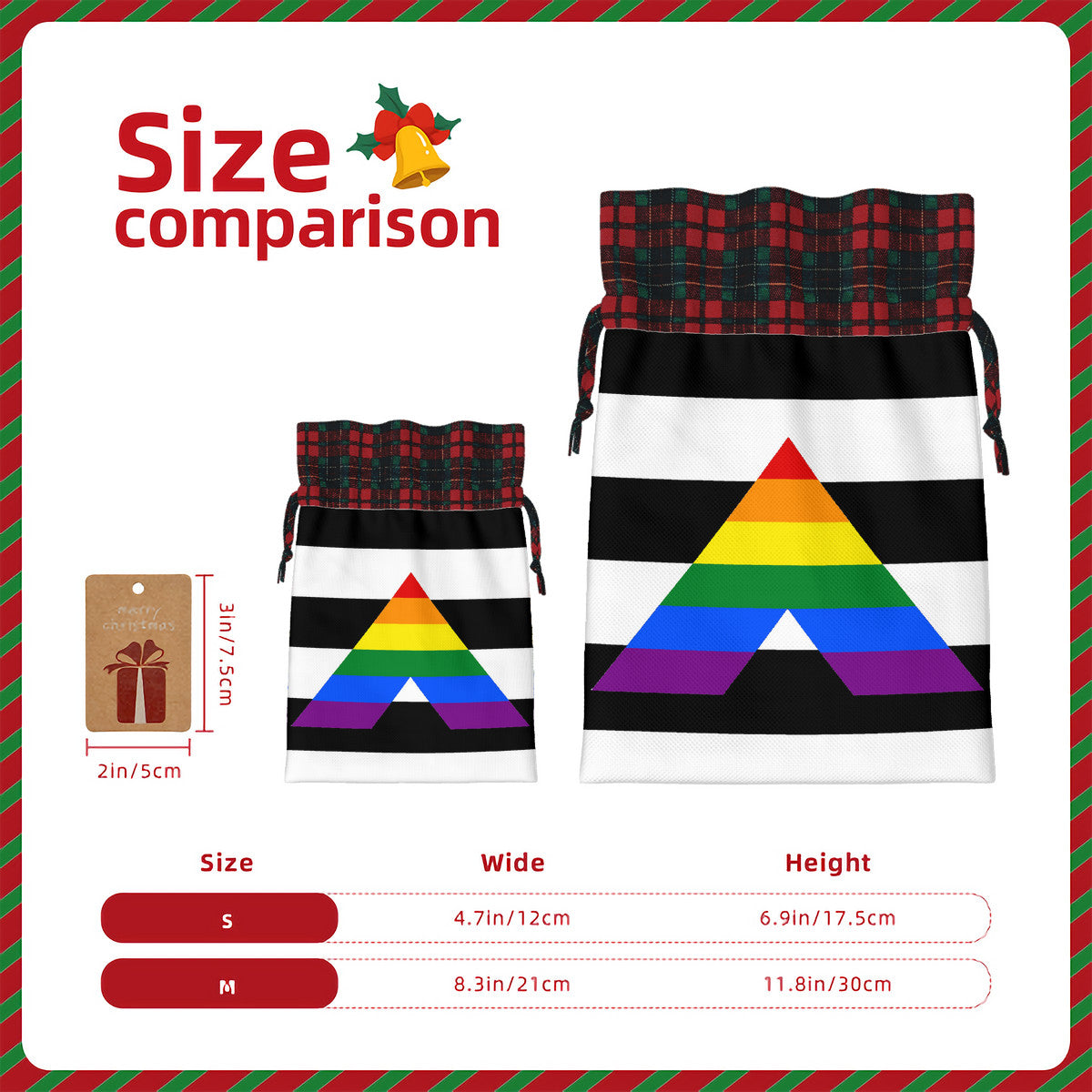 Straight Ally Pride Flag Plaid Linen Drawstring Gift Bag - Multiple Sizes