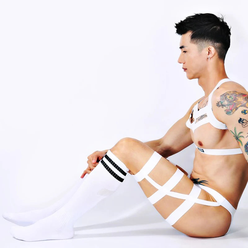 Sexy Mens Jockstrap Thigh Suspender Briefs With Bandage Belt Male
