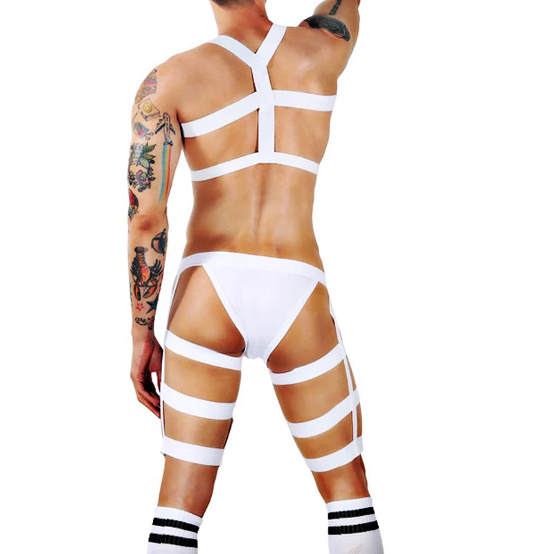 Sexy Mens Jockstrap Thigh Suspender Briefs With Bandage Belt Male