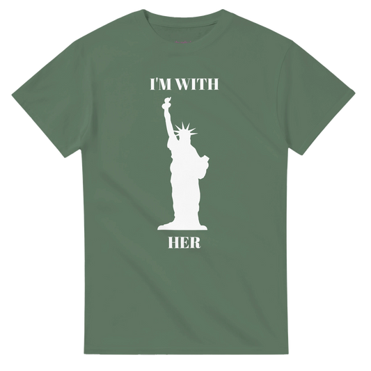 I'm With Her Heavyweight Unisex Crewneck T-shirt | Gildan® 5000 Military Green
