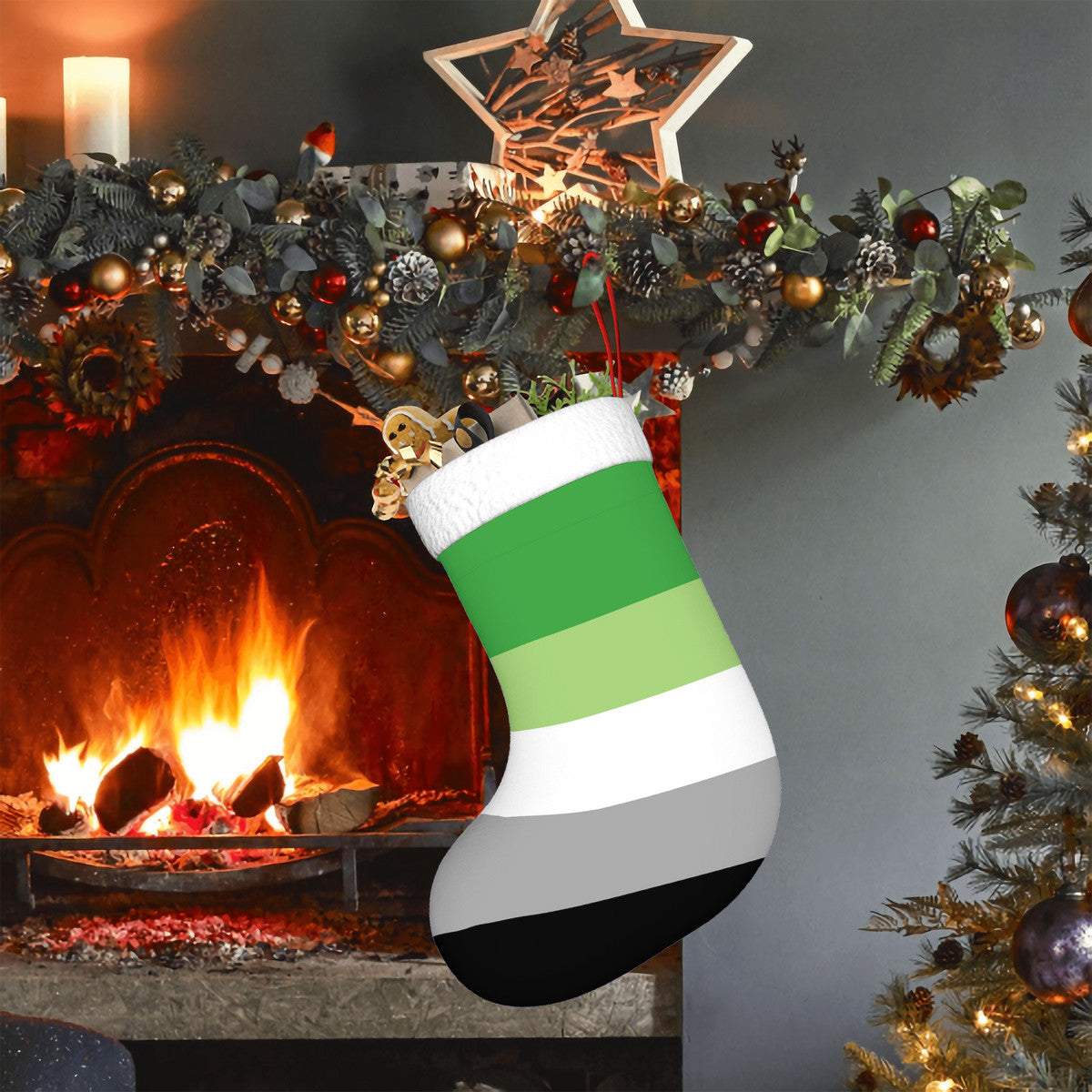 Aromantic Pride Flag Holiday Stocking 11" x 17.7"