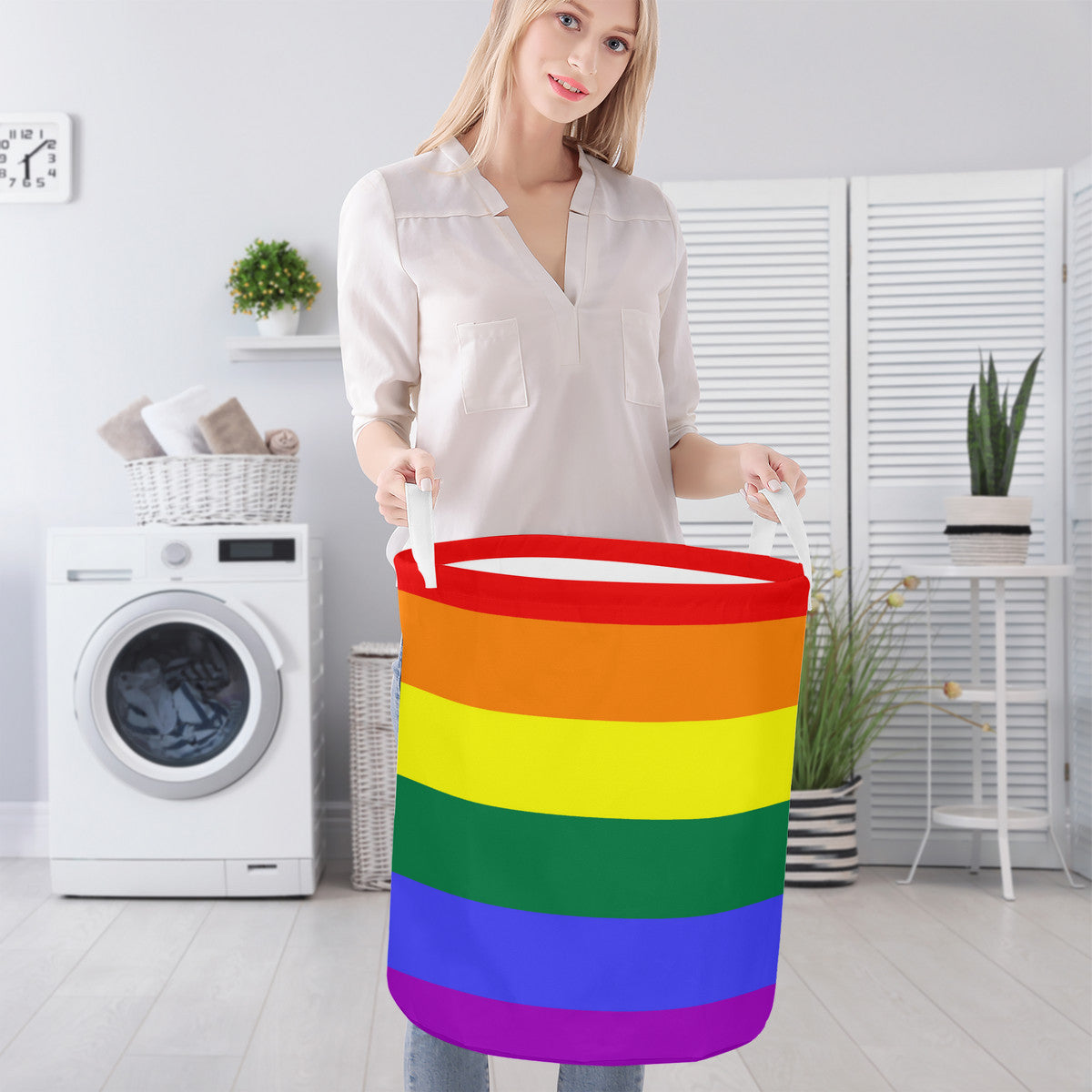 Rainbow Pride Flag Round Laundry Basket