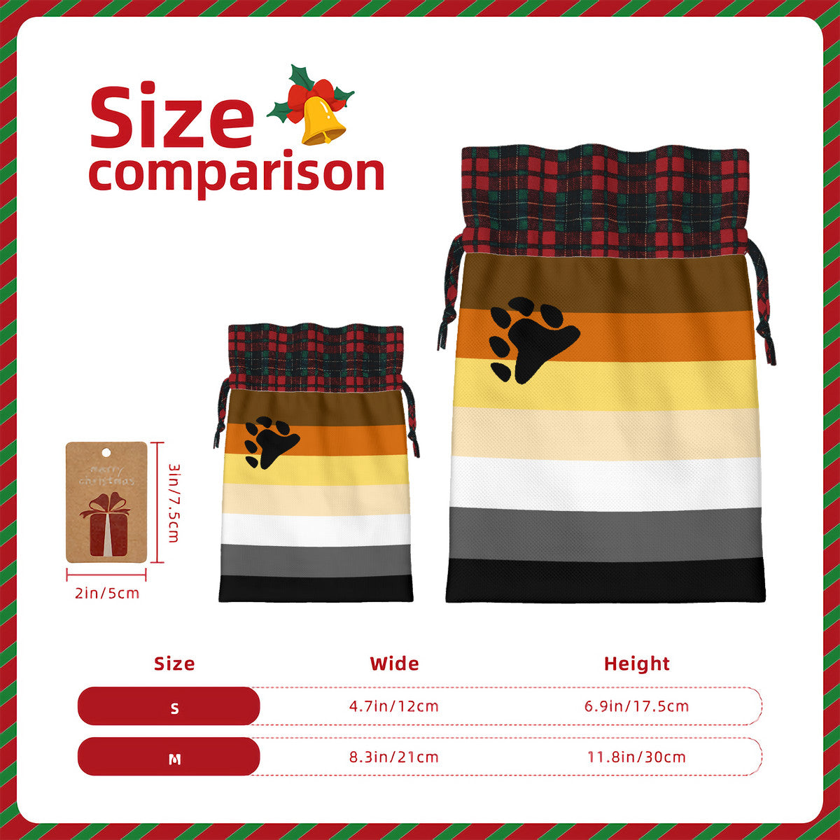 Bear Pride Flag Plaid Linen Drawstring Gift Bag - Multiple Sizes