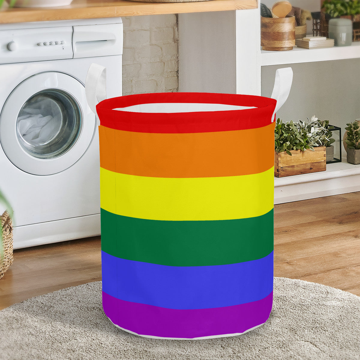 Rainbow Pride Flag Round Laundry Basket