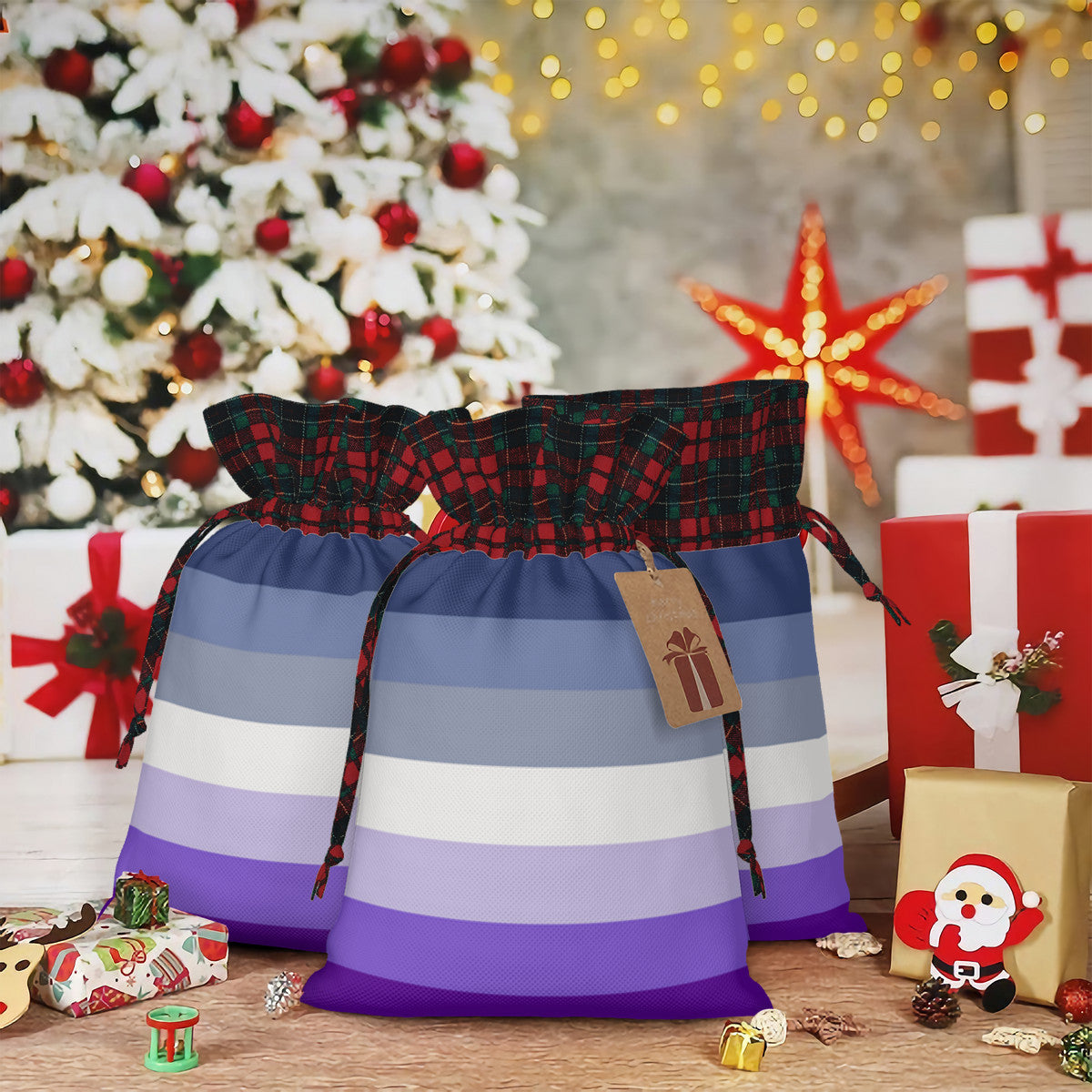 Butch Pride Flag (dorian-rutherford) Plaid Linen Drawstring Gift Bag - Multiple Sizes