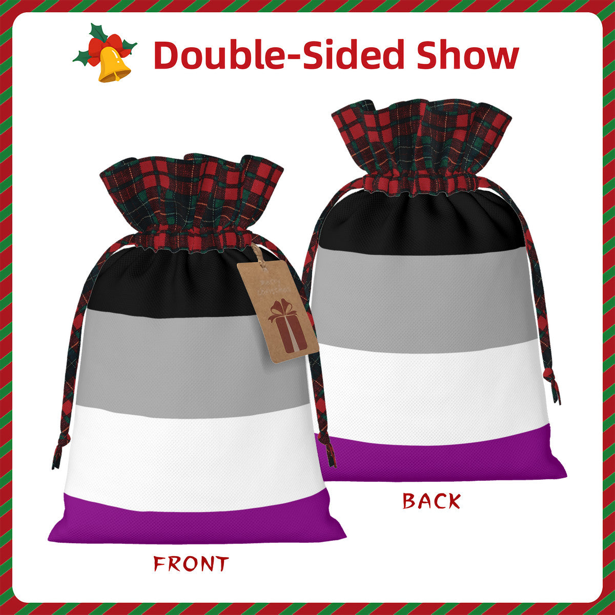 Asexual Pride Flag Plaid Linen Drawstring Gift Bag - Multiple Sizes