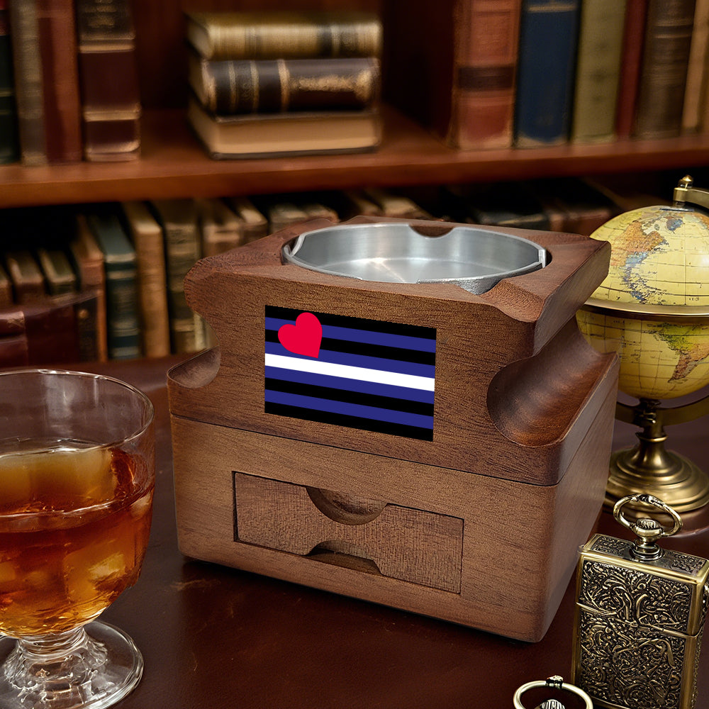 Wooden Whiskey Glass Holder & Cigar Tray-1 Side Engraved