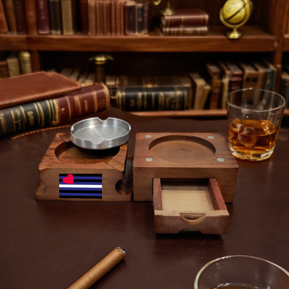 Wooden Whiskey Glass Holder & Cigar Tray-1 Side Engraved
