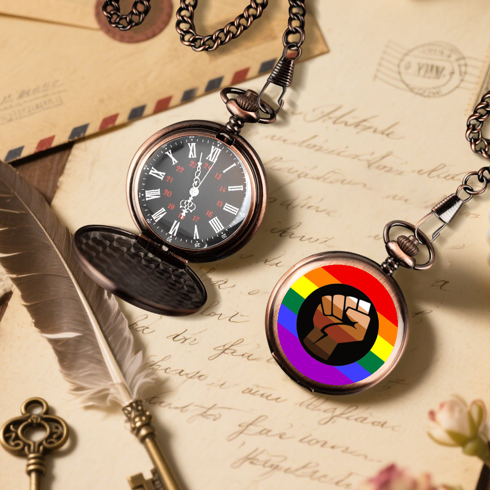 QPOC Pride Flag Round Pocket Watch