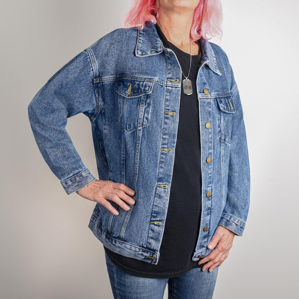 Leather Girl Pride Flag Denim Jacket