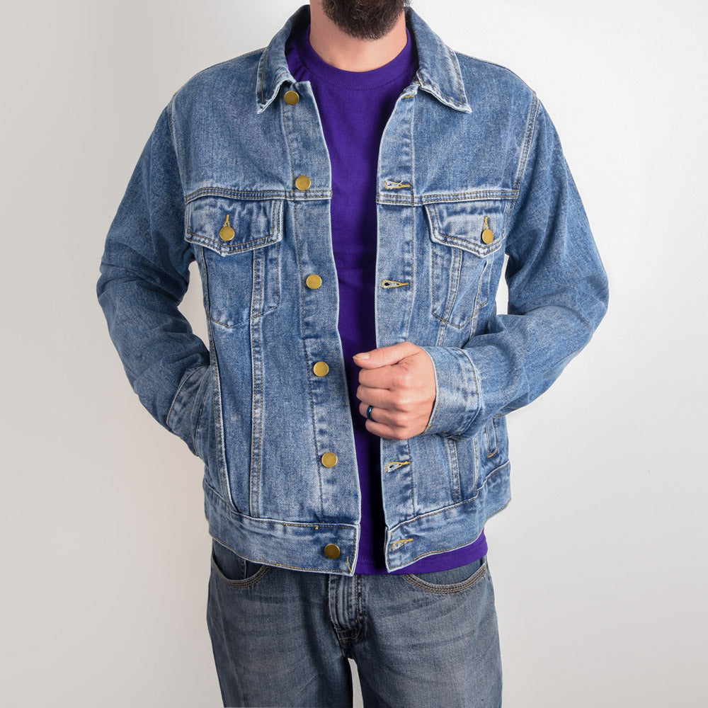 Leather Pride Flag Denim Jacket - Traditional Masculine Cut.