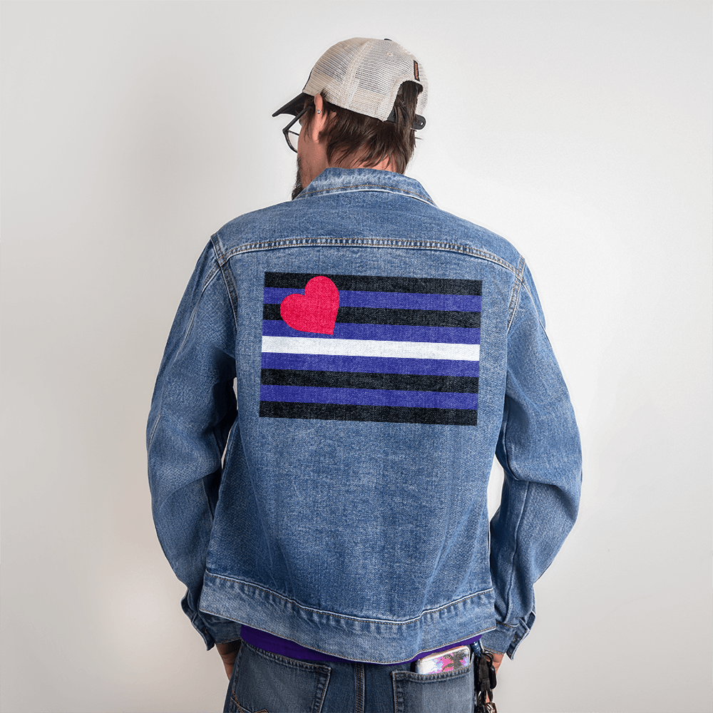 Leather Pride Flag Denim Jacket - Traditional Masculine Cut.