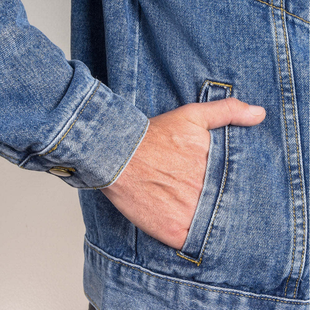 Leather Pride Flag Denim Jacket - Traditional Masculine Cut.