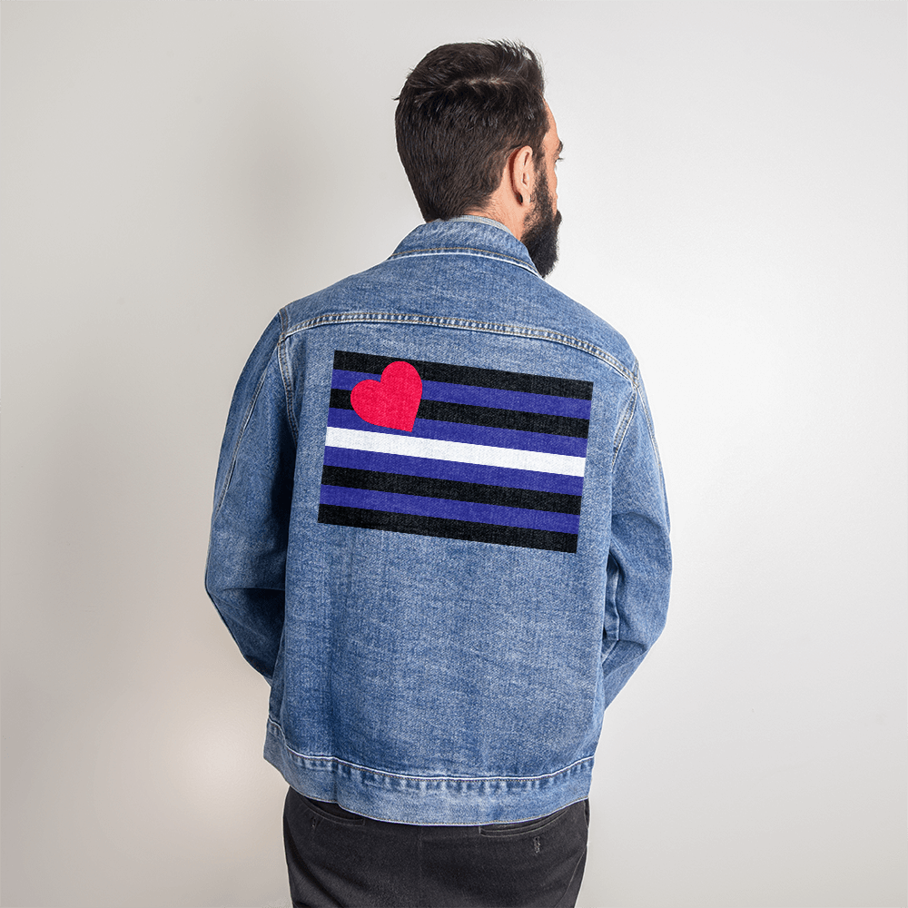 Leather Pride Flag Denim Jacket - Traditional Masculine Cut.