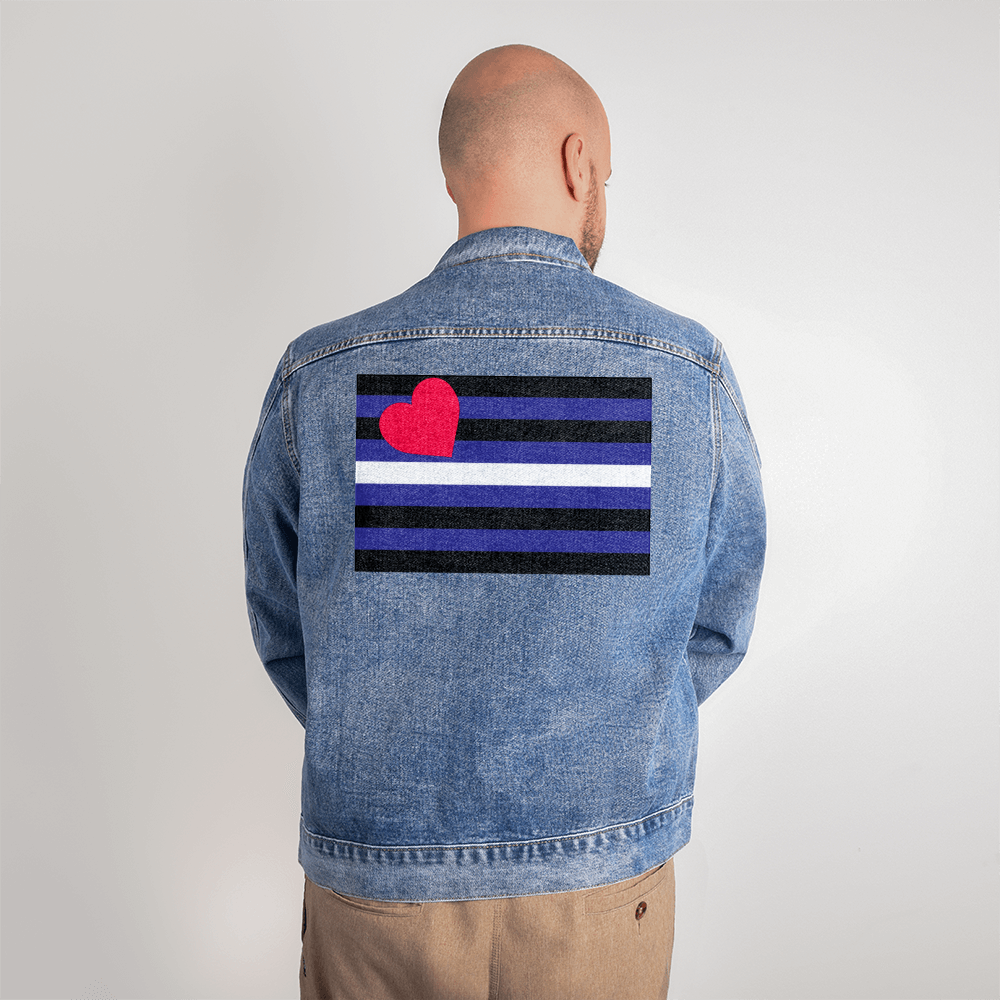 Leather Pride Flag Denim Jacket - Traditional Masculine Cut.