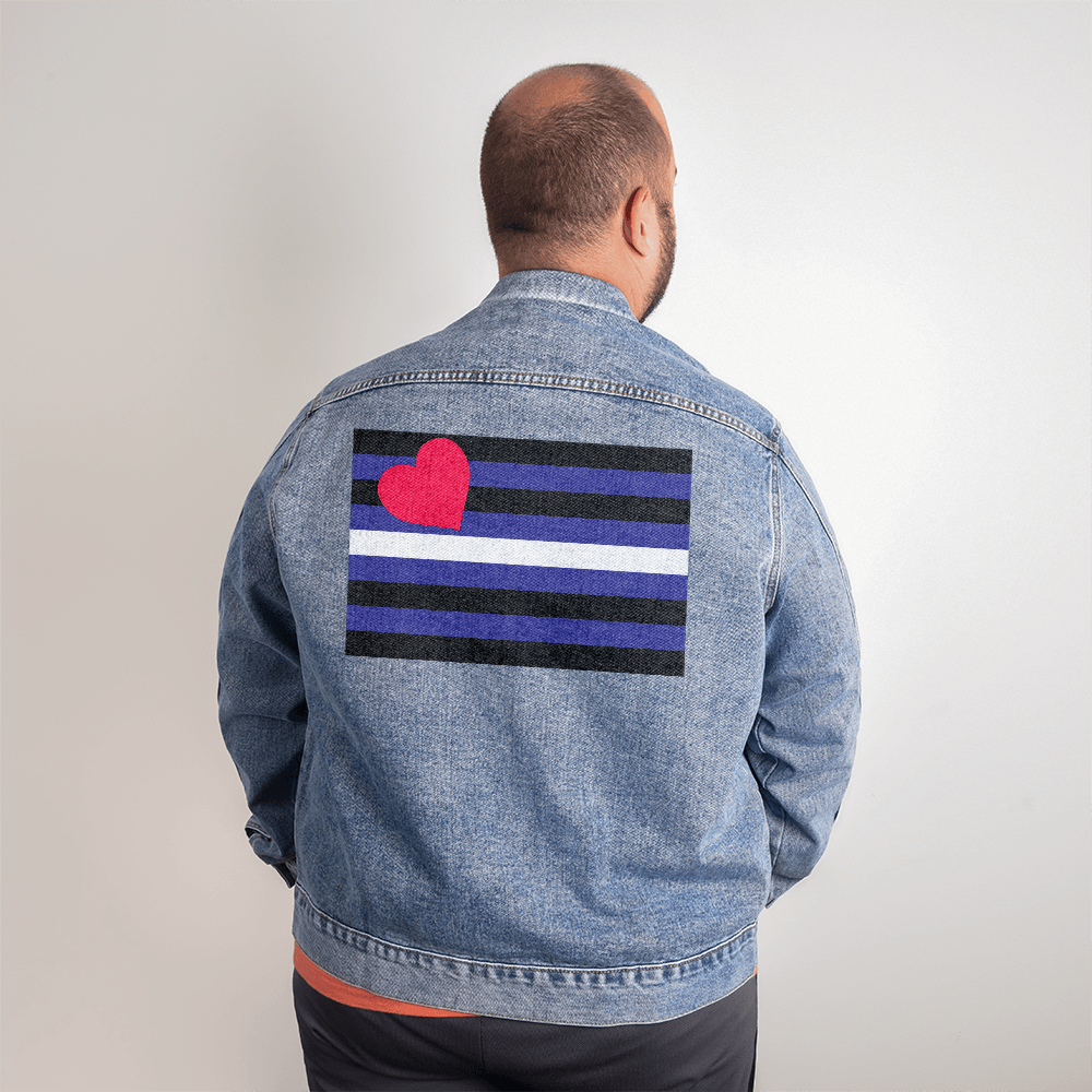 Leather Pride Flag Denim Jacket - Traditional Masculine Cut.
