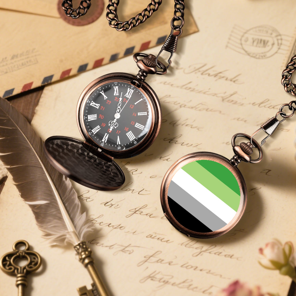 Aromantic Pride Flag Round Pocket Watch