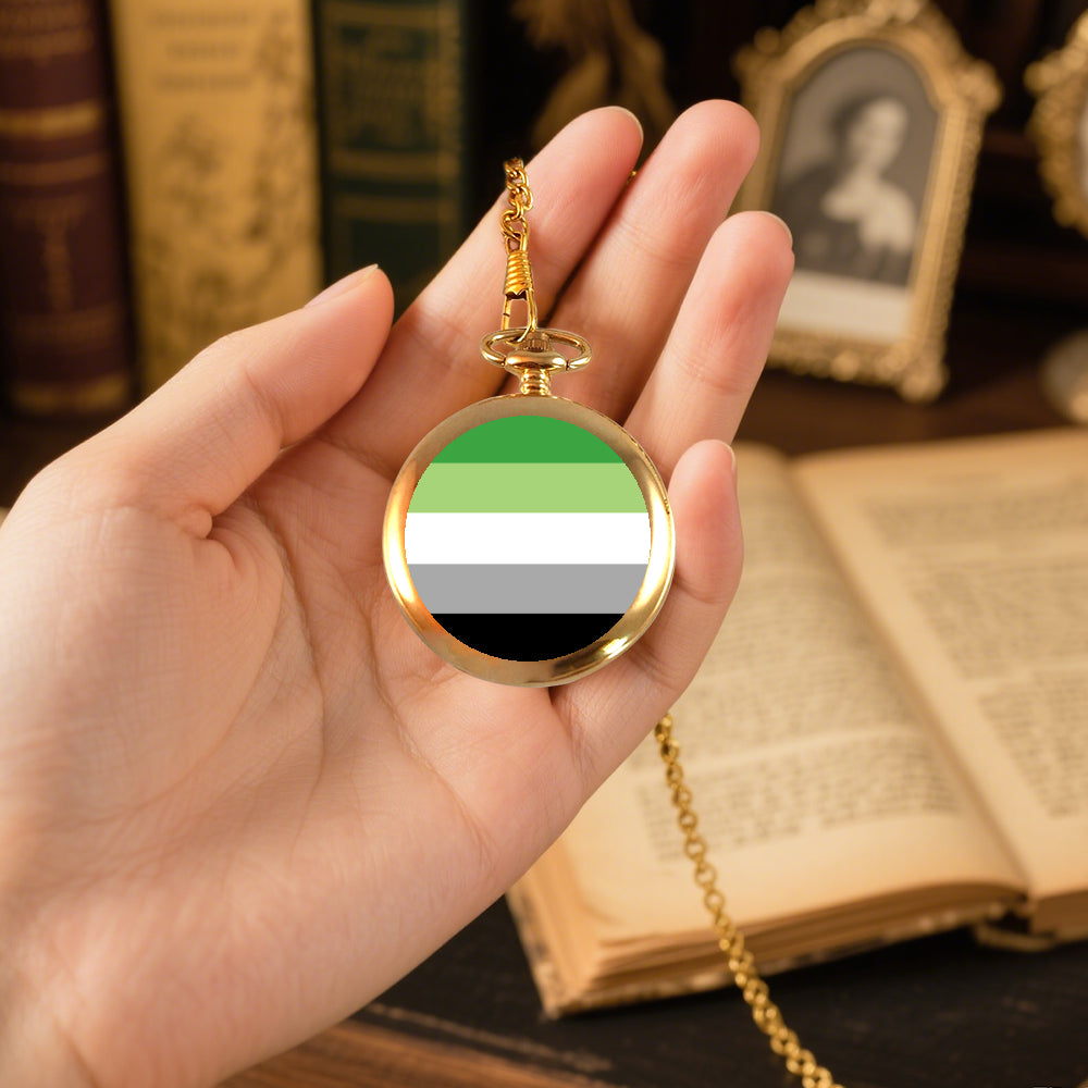 Aromantic Pride Flag Round Pocket Watch