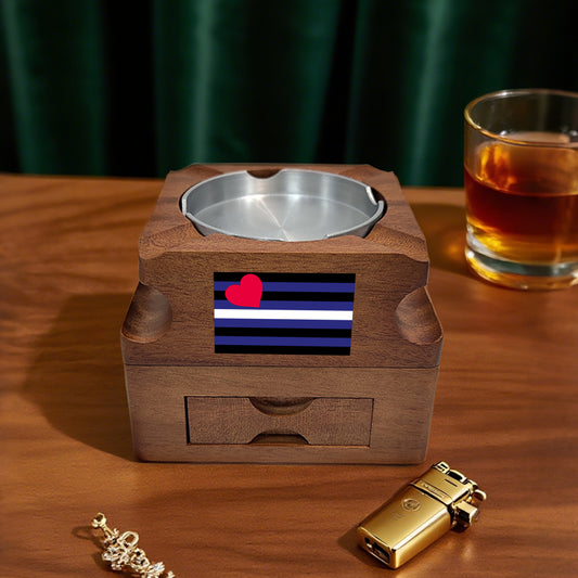 Wooden Whiskey Glass Holder & Cigar Tray-1 Side Engraved
