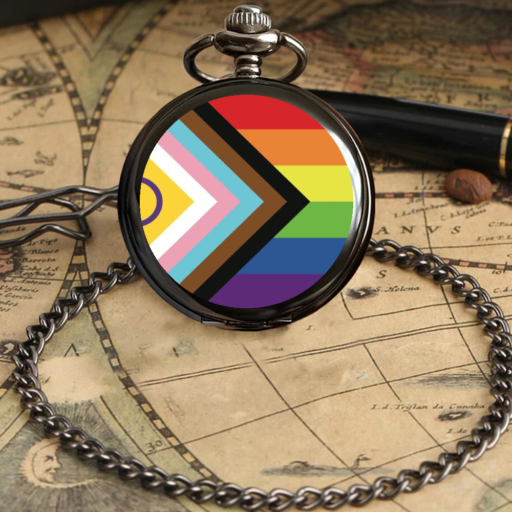 Inclusive Progress Pride Flag Round Pocket Watch