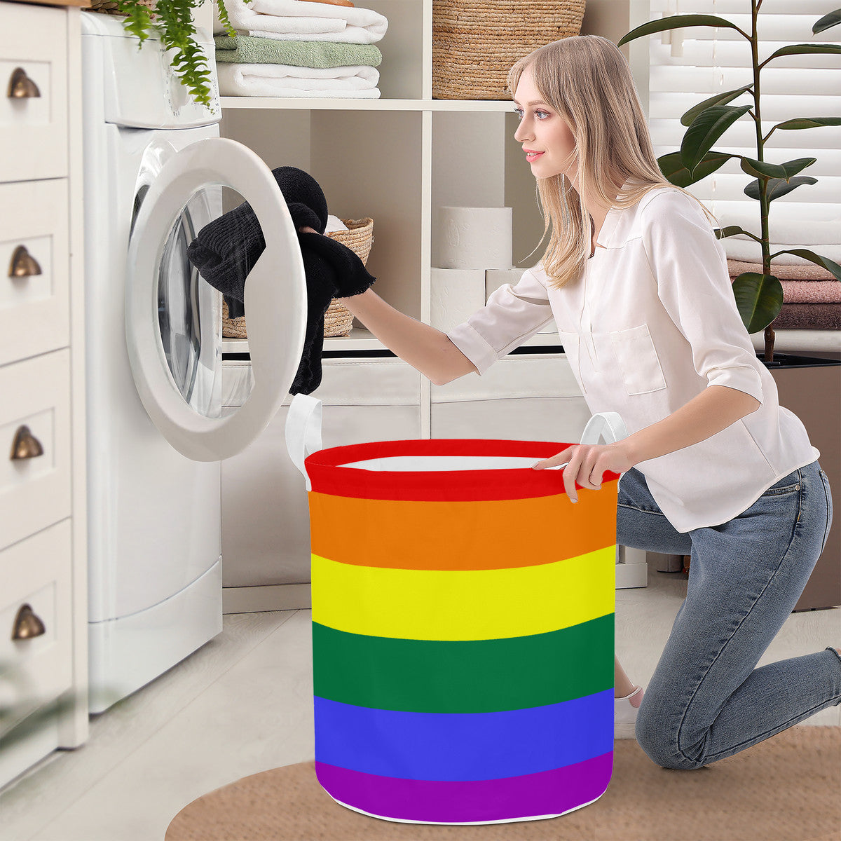 Rainbow Pride Flag Round Laundry Basket
