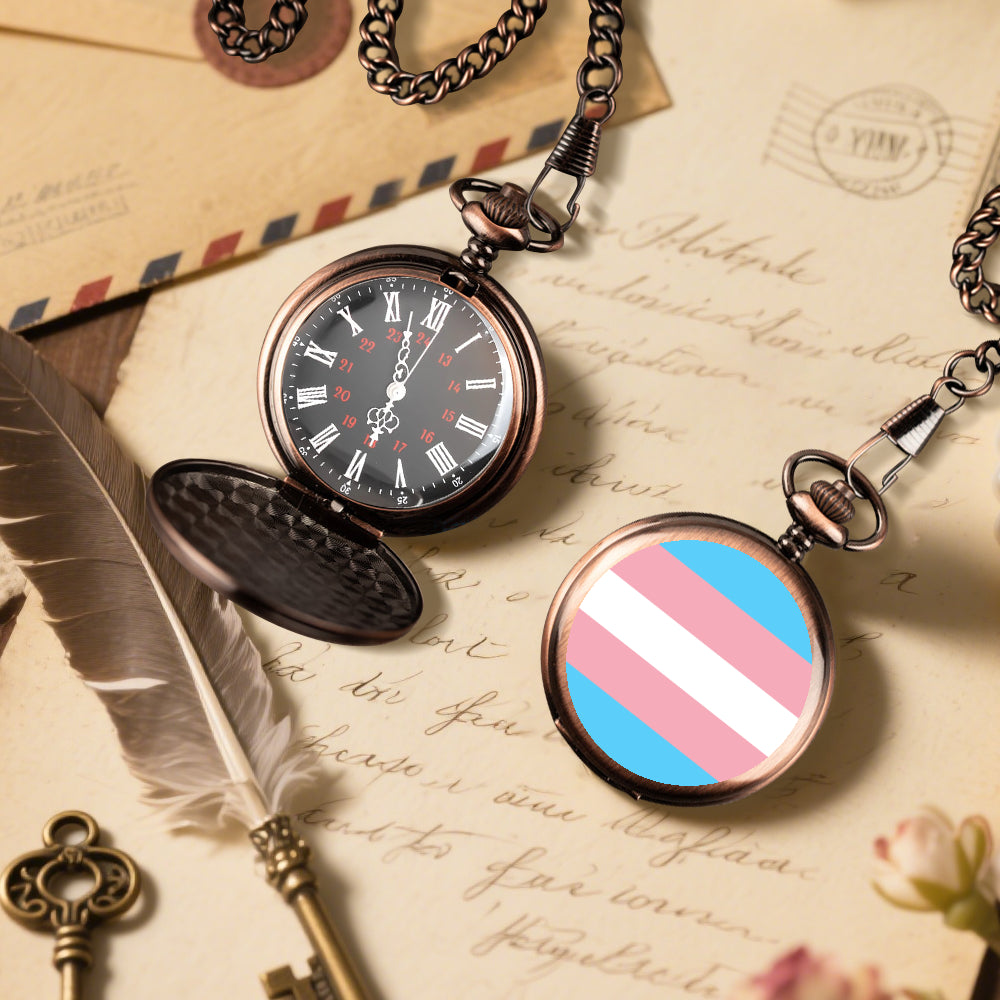 Transgender Pride Flag Round Pocket Watch