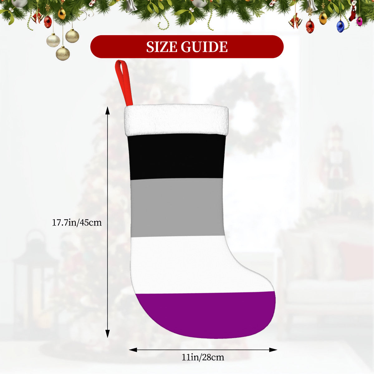 Asexual Pride Flag Holiday Stocking 11" x 17.7"