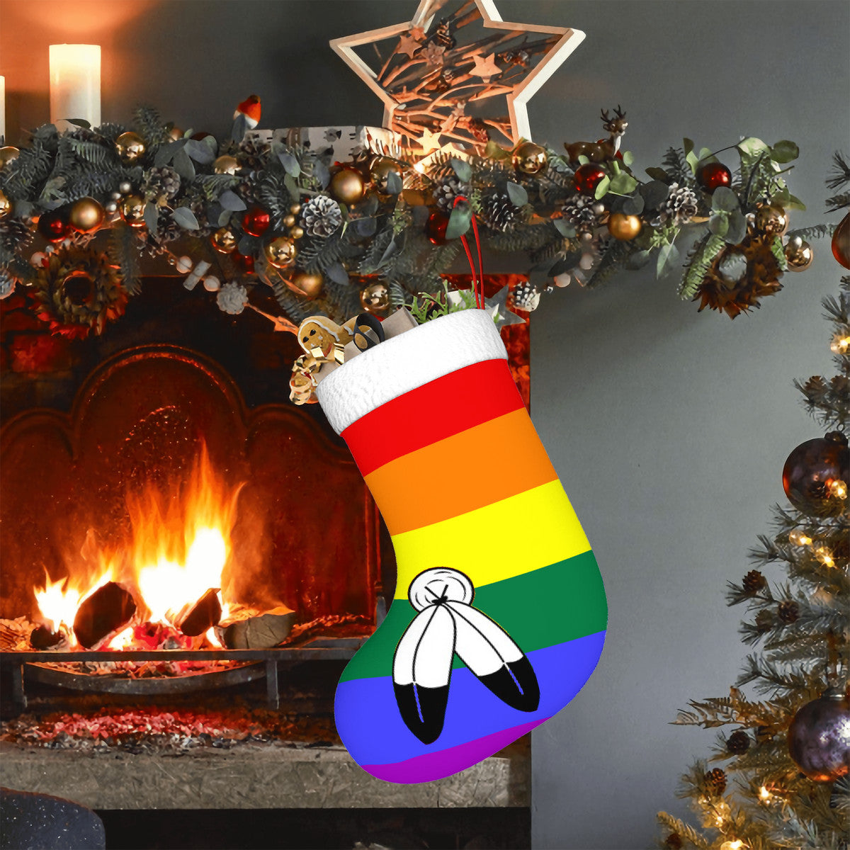 Two-Spirit Pride Flag Holiday Stocking 11" x 17.7"